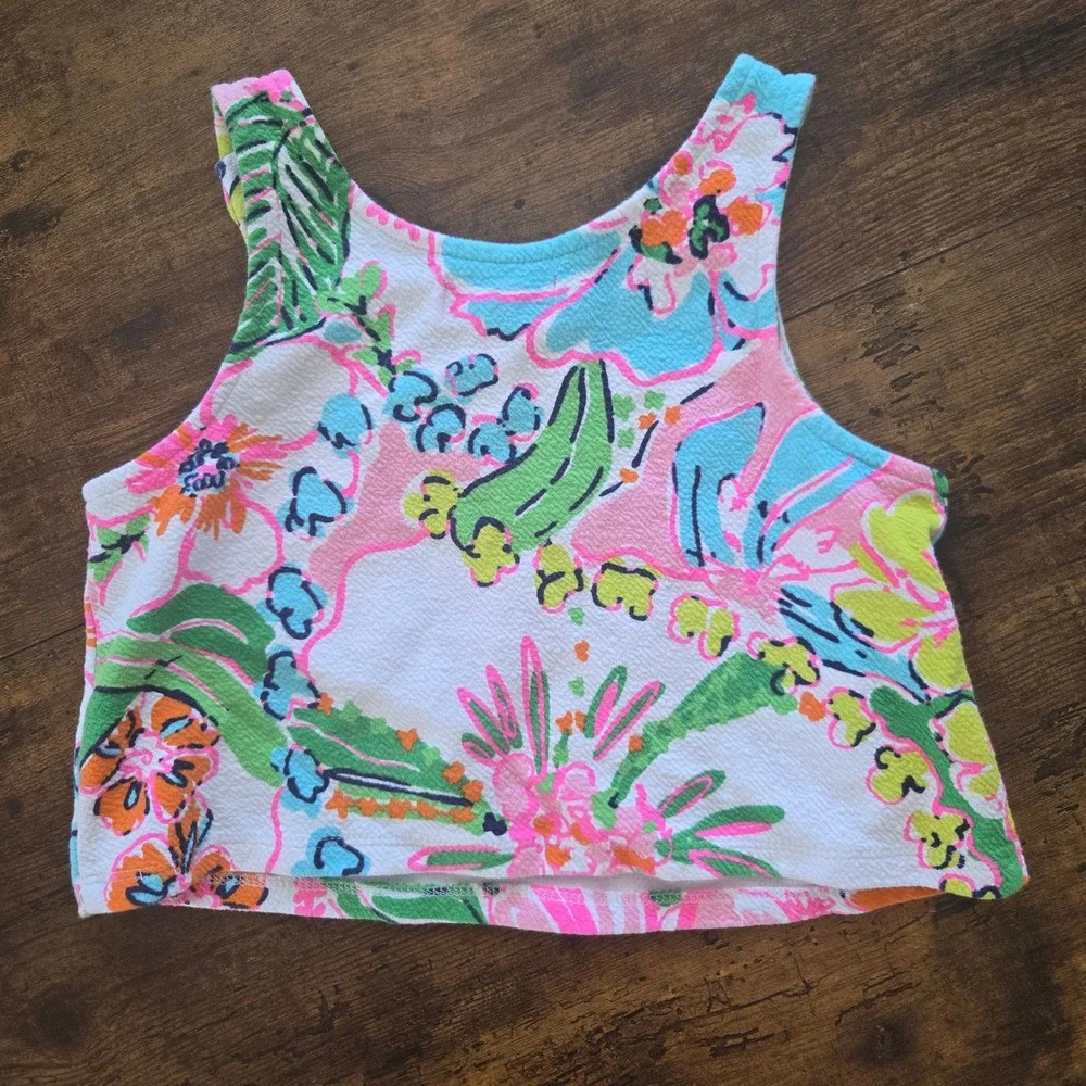 Lilly Pulitzer Target Girls Crop‎ Top Floral Pink Green Tank Size M 7/8